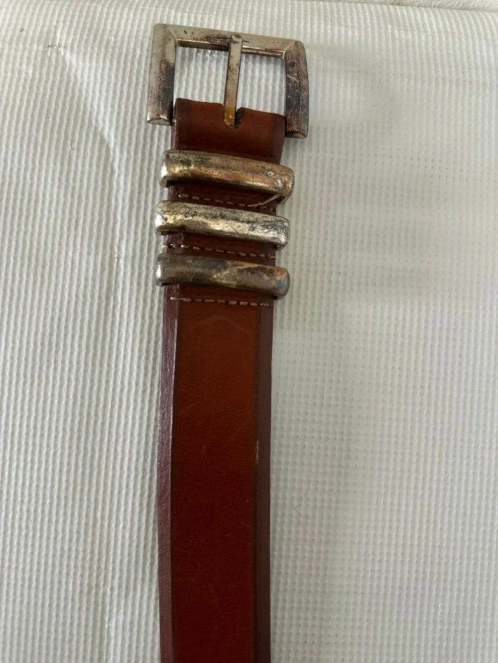 Vintage KENNETH COLE Brown Leather Belt Silver Buckle
